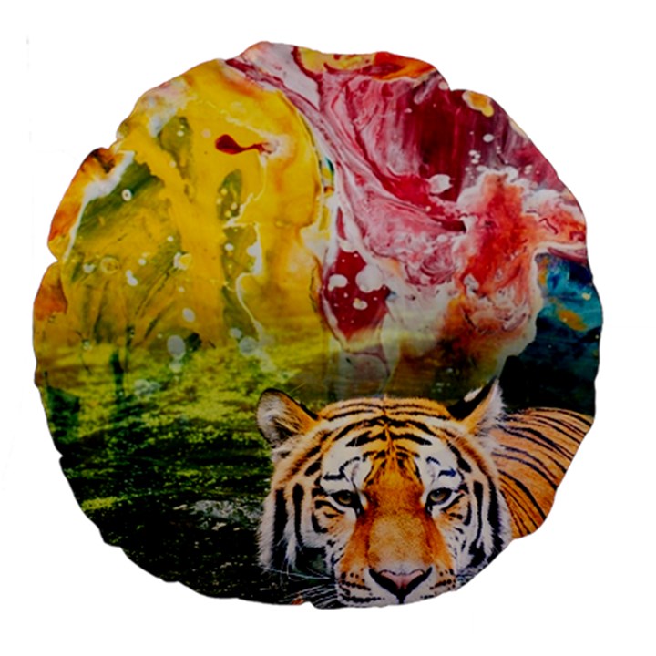 Rainbow Painted Nature Bigcat Large 18  Premium Round Cushions