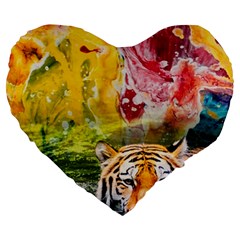 Rainbow Painted Nature Bigcat Large 19  Premium Heart Shape Cushions by Sparkle