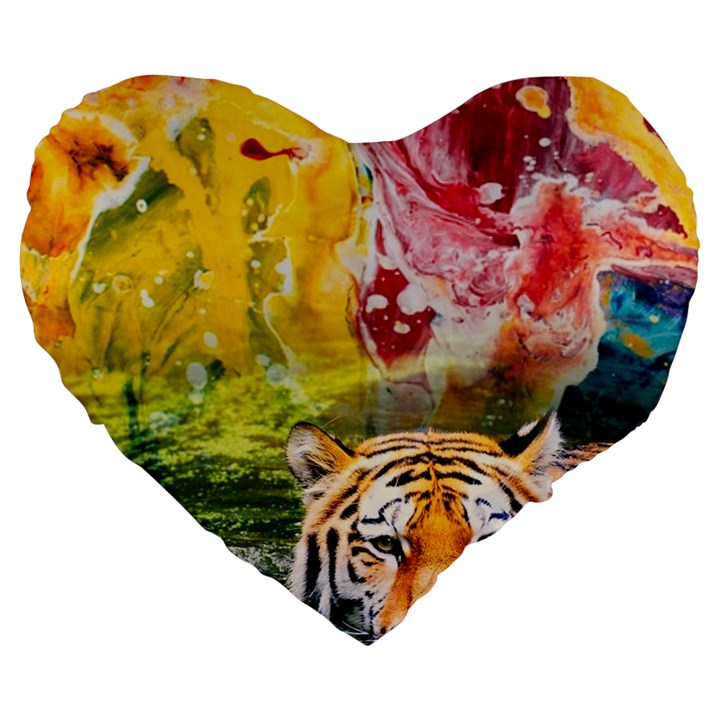 Rainbow Painted Nature Bigcat Large 19  Premium Heart Shape Cushions