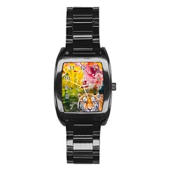 Rainbow Painted Nature Bigcat Stainless Steel Barrel Watch by Sparkle