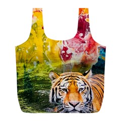 Rainbow Painted Nature Bigcat Full Print Recycle Bag (l) by Sparkle