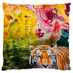 Rainbow Painted Nature Bigcat Large Flano Cushion Case (two Sides) by Sparkle