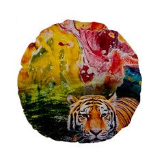 Rainbow Painted Nature Bigcat Standard 15  Premium Flano Round Cushions by Sparkle