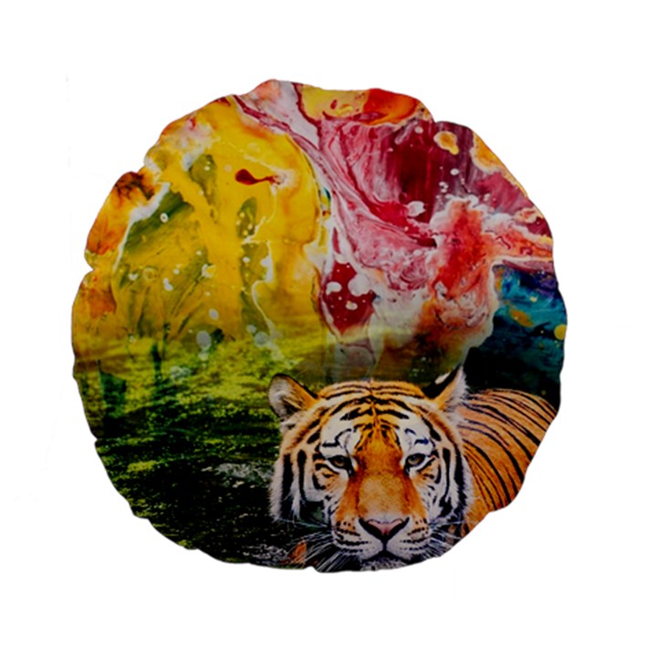 Rainbow Painted Nature Bigcat Standard 15  Premium Flano Round Cushions