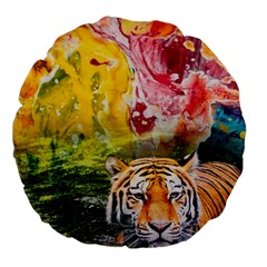 Rainbow Painted Nature Bigcat Large 18  Premium Flano Round Cushions by Sparkle