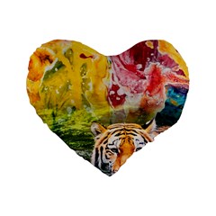 Rainbow Painted Nature Bigcat Standard 16  Premium Flano Heart Shape Cushions by Sparkle