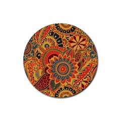 Bright Seamless Pattern-with-paisley-mehndi-elements-hand-drawn-wallpaper-with-floral-traditional-in Rubber Coaster (round) by BangZart