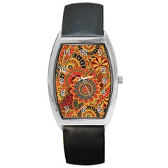 Bright Seamless Pattern-with-paisley-mehndi-elements-hand-drawn-wallpaper-with-floral-traditional-in Barrel Style Metal Watch by BangZart