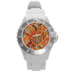 Bright Seamless Pattern-with-paisley-mehndi-elements-hand-drawn-wallpaper-with-floral-traditional-in Round Plastic Sport Watch (l) by BangZart