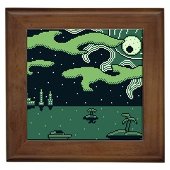 Ship Sea Monster Boat Island Night Pixel Framed Tile by Pakemis