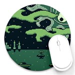 Ship Sea Monster Boat Island Night Pixel Round Mousepad Front