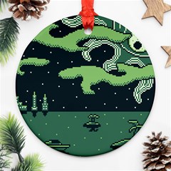 Ship Sea Monster Boat Island Night Pixel Ornament (round) by Pakemis