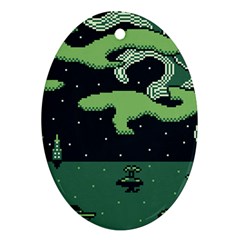 Ship Sea Monster Boat Island Night Pixel Ornament (oval) by Pakemis