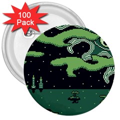 Ship Sea Monster Boat Island Night Pixel 3  Buttons (100 Pack)  by Pakemis