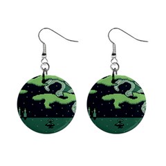 Ship Sea Monster Boat Island Night Pixel Mini Button Earrings by Pakemis