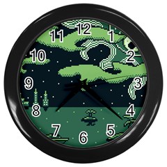 Ship Sea Monster Boat Island Night Pixel Wall Clock (black) by Pakemis