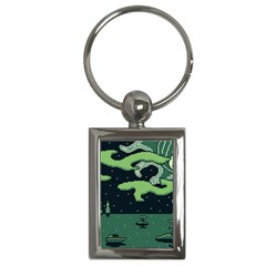 Ship Sea Monster Boat Island Night Pixel Key Chain (rectangle) by Pakemis