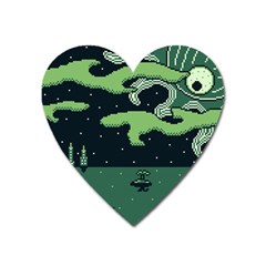 Ship Sea Monster Boat Island Night Pixel Heart Magnet by Pakemis