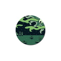 Ship Sea Monster Boat Island Night Pixel Golf Ball Marker (4 Pack) by Pakemis