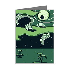 Ship Sea Monster Boat Island Night Pixel Mini Greeting Card by Pakemis