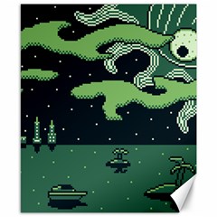 Ship Sea Monster Boat Island Night Pixel Canvas 8  X 10  by Pakemis