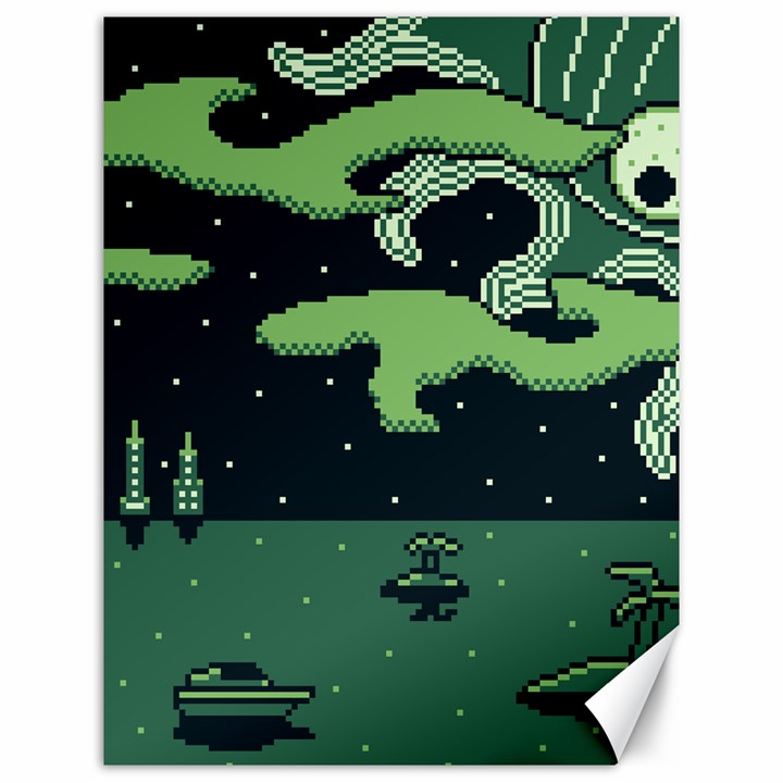 Ship Sea Monster Boat Island Night Pixel Canvas 12  x 16 