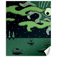 Ship Sea Monster Boat Island Night Pixel Canvas 16  X 20  by Pakemis