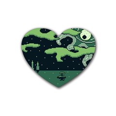 Ship Sea Monster Boat Island Night Pixel Rubber Coaster (heart) by Pakemis