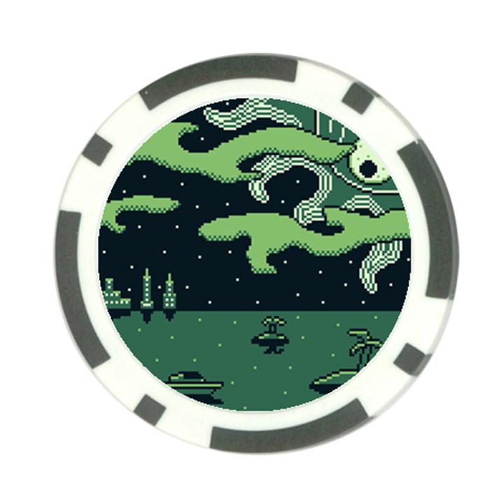 Ship Sea Monster Boat Island Night Pixel Poker Chip Card Guard (10 pack)