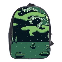 Ship Sea Monster Boat Island Night Pixel School Bag (large) by Pakemis