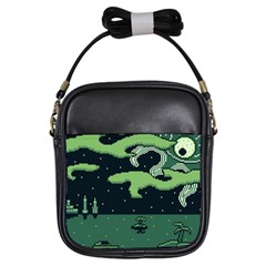 Ship Sea Monster Boat Island Night Pixel Girls Sling Bag by Pakemis