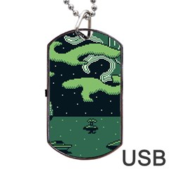 Ship Sea Monster Boat Island Night Pixel Dog Tag Usb Flash (two Sides) by Pakemis