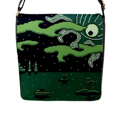 Ship Sea Monster Boat Island Night Pixel Flap Closure Messenger Bag (l) by Pakemis