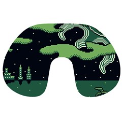 Ship Sea Monster Boat Island Night Pixel Travel Neck Pillow by Pakemis