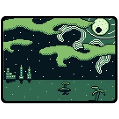 Ship Sea Monster Boat Island Night Pixel Double Sided Fleece Blanket (large) by Pakemis