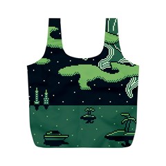 Ship Sea Monster Boat Island Night Pixel Full Print Recycle Bag (m) by Pakemis