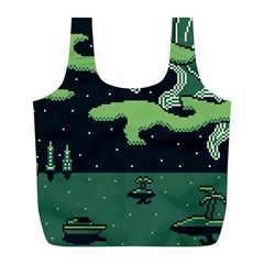 Ship Sea Monster Boat Island Night Pixel Full Print Recycle Bag (l) by Pakemis