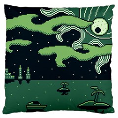 Ship Sea Monster Boat Island Night Pixel Large Flano Cushion Case (two Sides) by Pakemis