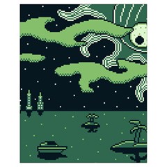 Ship Sea Monster Boat Island Night Pixel Drawstring Bag (small) by Pakemis