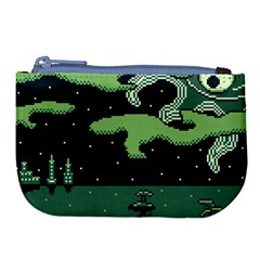 Ship Sea Monster Boat Island Night Pixel Large Coin Purse by Pakemis