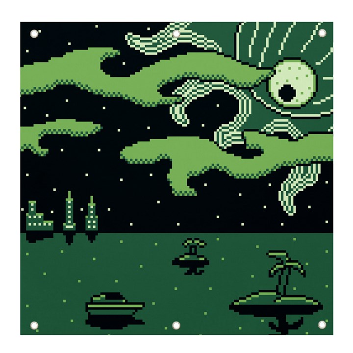 Ship Sea Monster Boat Island Night Pixel Banner and Sign 4  x 4 