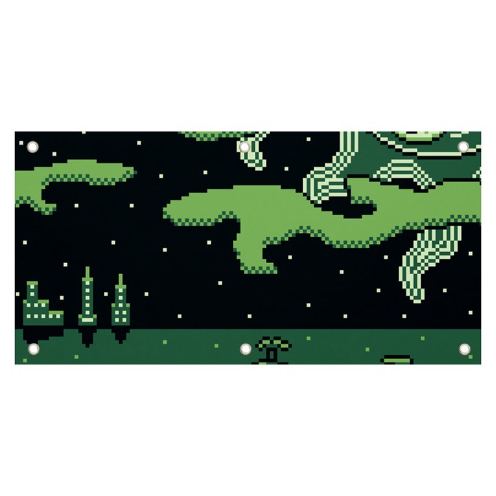 Ship Sea Monster Boat Island Night Pixel Banner and Sign 6  x 3 