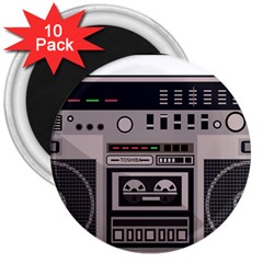 Cassette Recorder 80s Music Stereo 3  Magnets (10 Pack)  by Pakemis