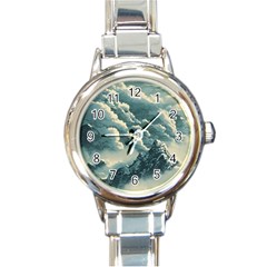 Mountains Alps Nature Clouds Sky Fresh Air Art Round Italian Charm Watch by Pakemis