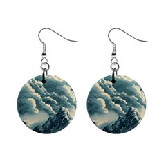 Mountains Alps Nature Clouds Sky Fresh Air Art Mini Button Earrings by Pakemis