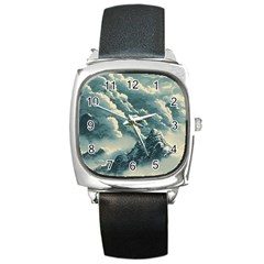 Mountains Alps Nature Clouds Sky Fresh Air Art Square Metal Watch by Pakemis