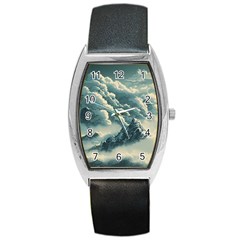 Mountains Alps Nature Clouds Sky Fresh Air Art Barrel Style Metal Watch by Pakemis