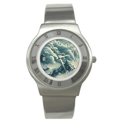 Mountains Alps Nature Clouds Sky Fresh Air Art Stainless Steel Watch by Pakemis