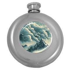 Mountains Alps Nature Clouds Sky Fresh Air Art Round Hip Flask (5 Oz) by Pakemis