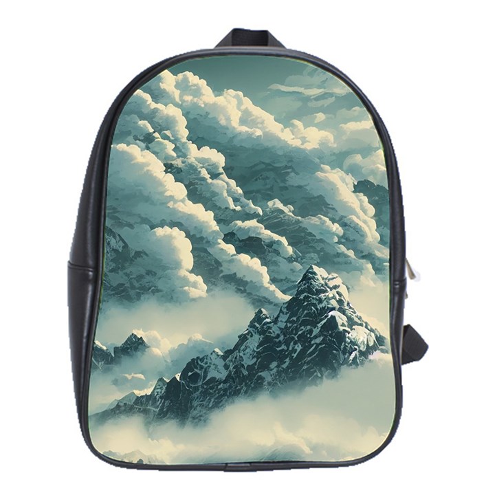 Mountains Alps Nature Clouds Sky Fresh Air Art School Bag (XL)